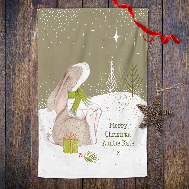 Christmas Star Personalised Tea Towel - 100% cotton Kitchen Gift