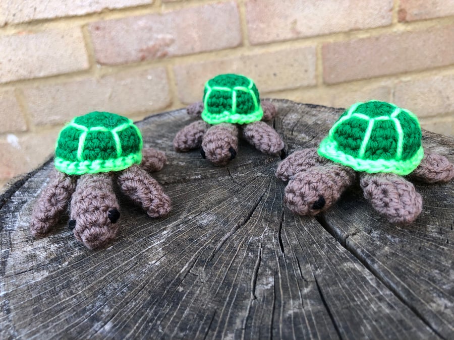 Set of 3 miniature crochet turtles 