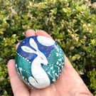 White Moon Gazing Hare Hand Painted Rock Stone 