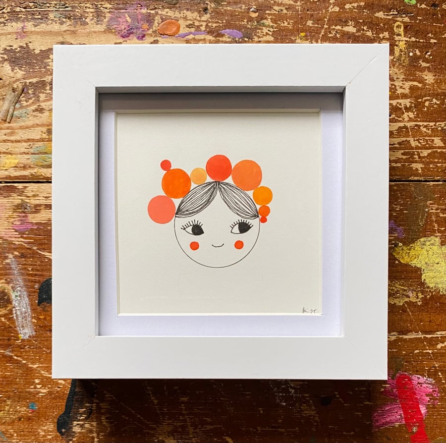 Peachy Pom Pom - Framed Original mini Illustration
