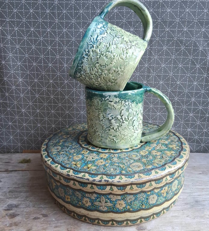 fern jade and lime tea cup - stoneware ceramic pottery smaller cup mug