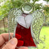 Stained Glass Guardian Angel Suncatcher -  Handmade Window Decoration - Red