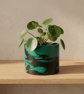 Large Round 15 cm Persian Green and Black Marbled Plant Pot for Houseplants