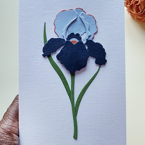 Blue Paper Iris - Flower Shop Moments, Blank Handmade Floral Card 