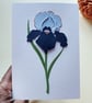 Blue Paper Iris - Flower Shop Moments, Blank Handmade Floral Card 
