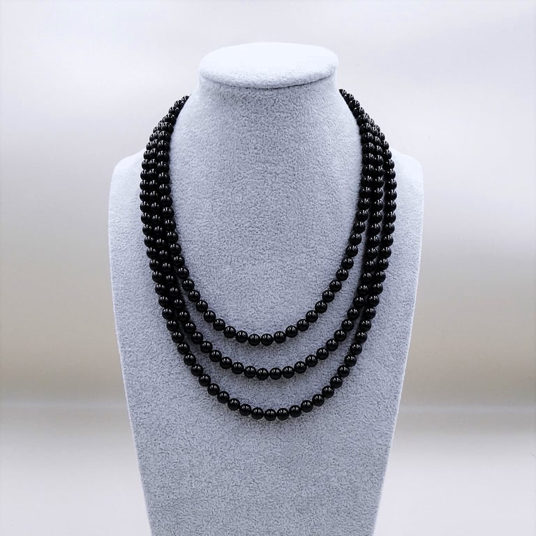 Elegant multi row Mystic black pearl necklace. Silver clasp.  Gift for her