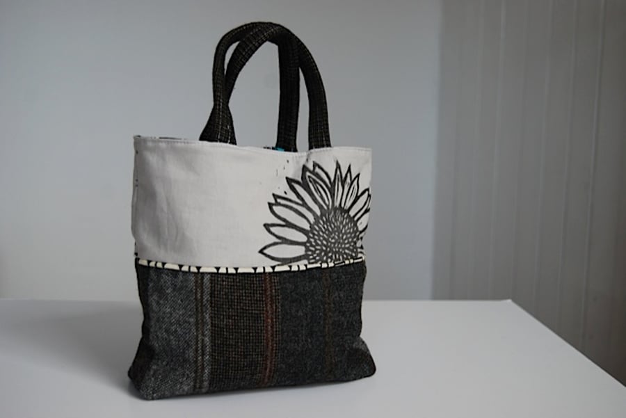 Upcycled and hand printed handbag