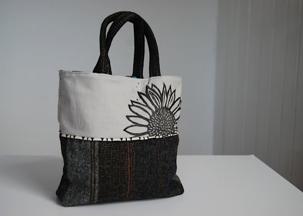 Upcycled and hand printed handbag