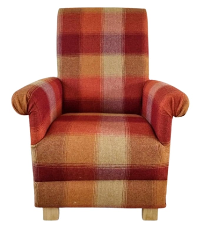 Laura Ashley Keswick Burnt Sienna Armchair Adult Chair Orange Check Tartan Small