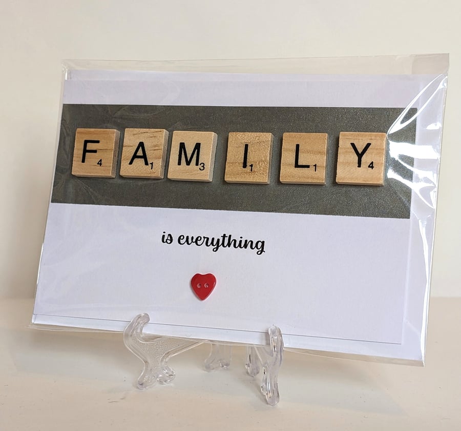 Family is everything scrabble greetings card