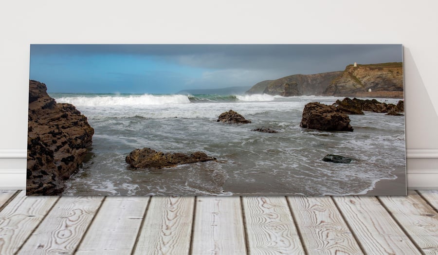 Portreath beach, Cornwall. Panoramic canvas picture print.   24"x8" (18mm depth)