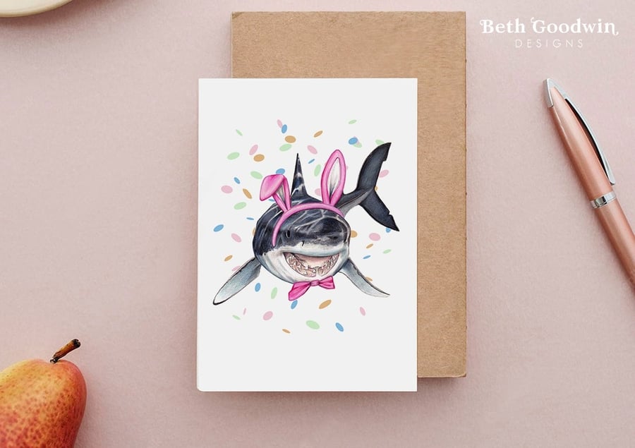 Rabbit Shark Card - Funny Great White Shark Card, Shark Birthday card