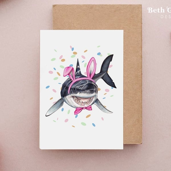 Rabbit Shark Card - Funny Great White Shark Card, Shark Birthday card