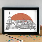 Bedford Landmarks Skyline Art Print