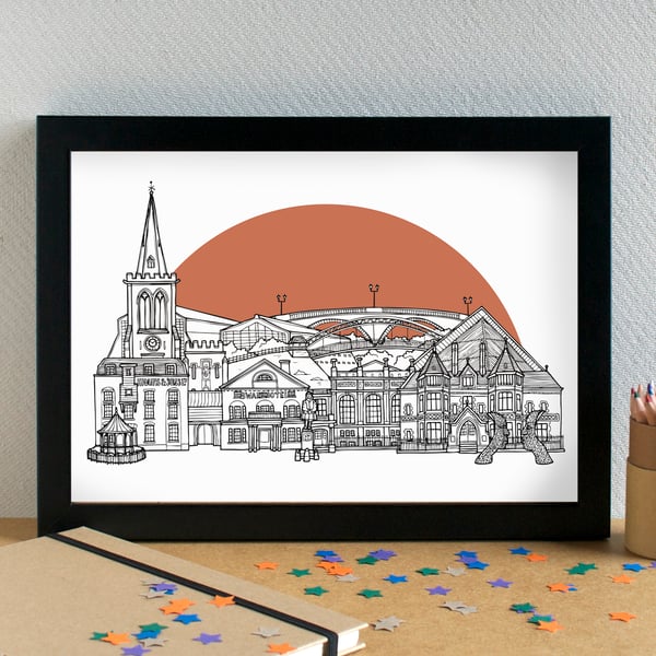 Bedford Landmarks Skyline Art Print
