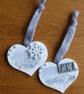 Pair of Hanging Heart Christmas Decorations - Blue - Image 6