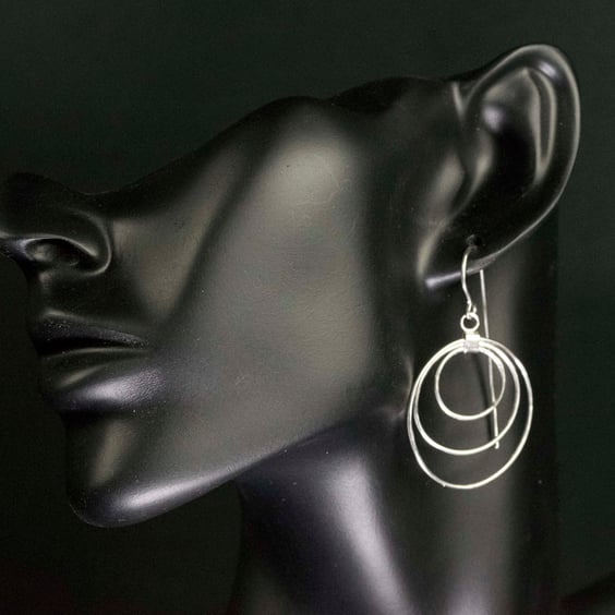 Silver Triple Hooped Drop Earrings