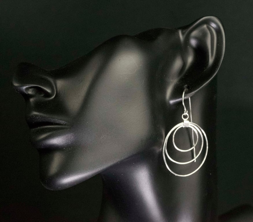Silver Triple Hooped Drop Earrings
