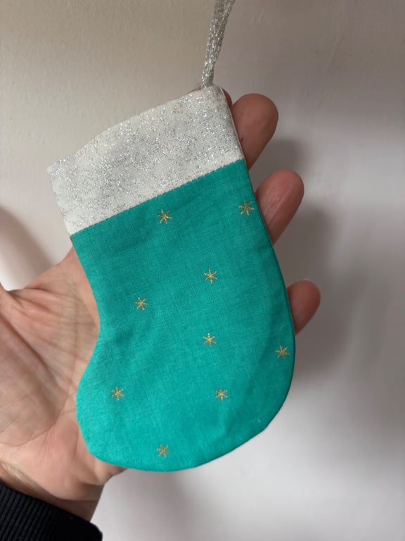 Summer seconds - aqua with gold stars - Mini Christmas stocking - super cute