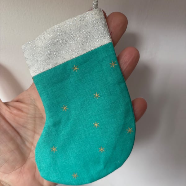 Summer seconds - aqua with gold stars - Mini Christmas stocking - super cute