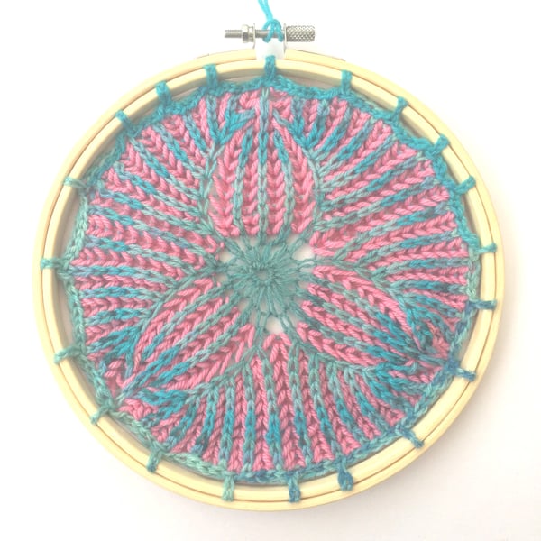 Trefoil Knitted Textile Wall hanging 7" Mandala