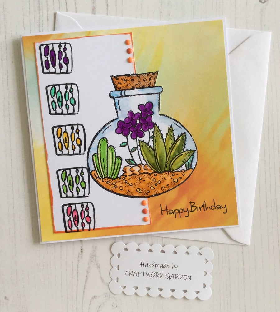 Cactus Terrarium Happy Birthday Card