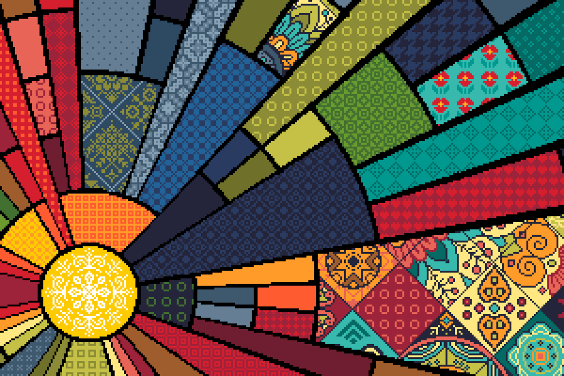 276 - Cross Stitch Pattern: Patchwork Sun Quilt - Ottoman Bohemian Design (PDF)