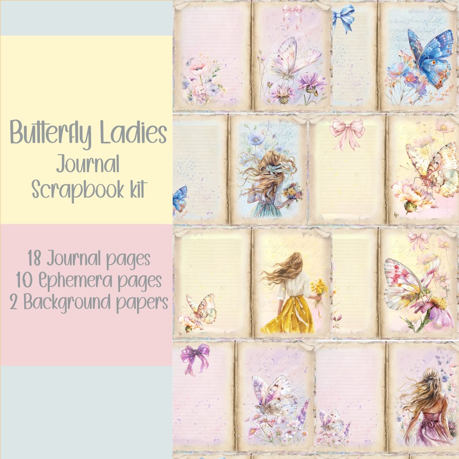 Butterfly Ladies kit Scrapbooking, Ephemera, Journal, Digital Download
