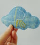 2 cloud shaped hand embroidered hanging ornaments, light blue wool - Image 5