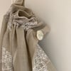 Embroidered linen drawstring bag