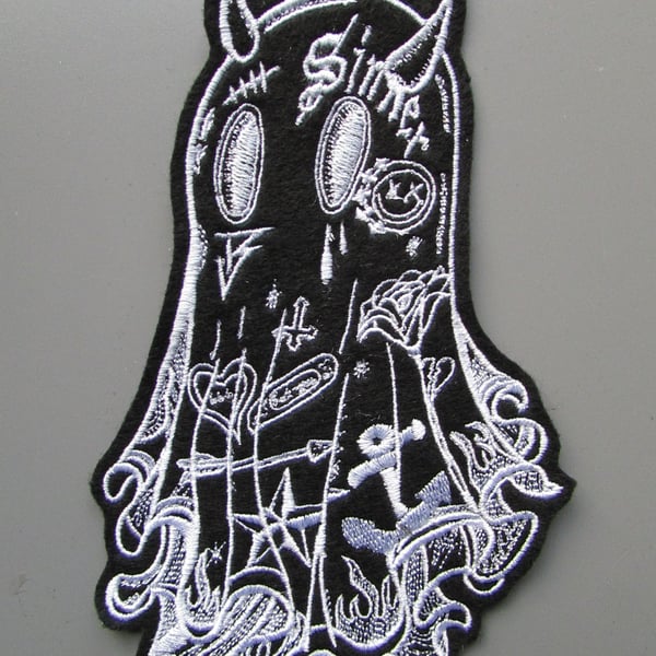 Black Ghost Embroidered Sew on Applique Patch