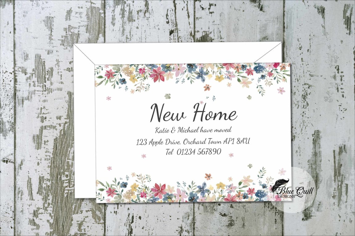 Personalised Watercolour Floral New Home Cards - Moving Announcement Stationery