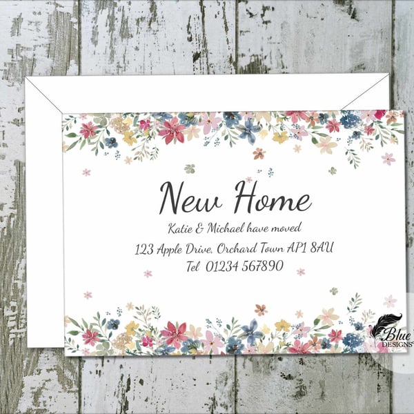 Personalised Watercolour Floral New Home Cards - Moving Announcement Stationery