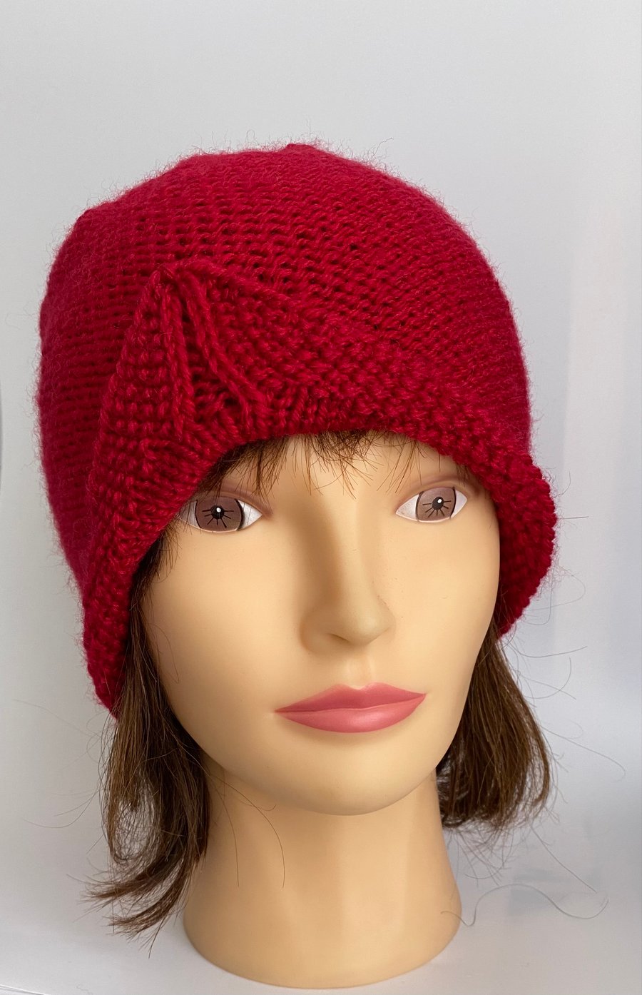 Red Hand Knitted Turban Style 1940s Hat Women's Stylish Skull Cap
