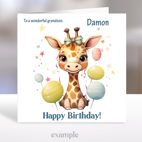 Personalised Cute Giraffe Children's Birthday Card 