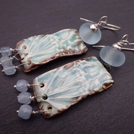 pale blue lampwork glass earrings, ceramic jewellery