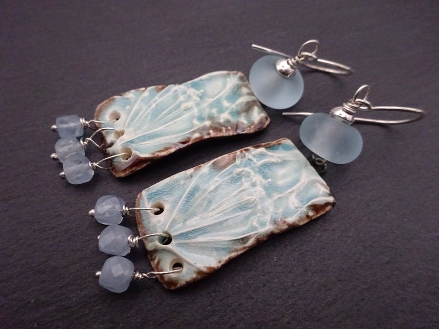 pale blue lampwork glass earrings, ceramic jewellery