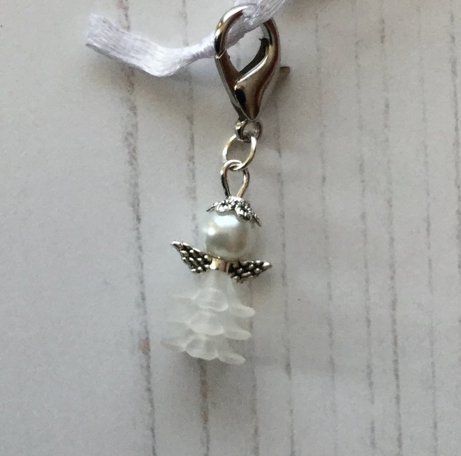 Bead Angel Bag or Zip Pull Charm  in White