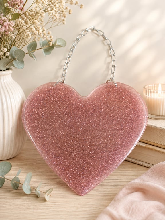 Summer Seconds. Pink Glitter Resin Heart Wall Decoration