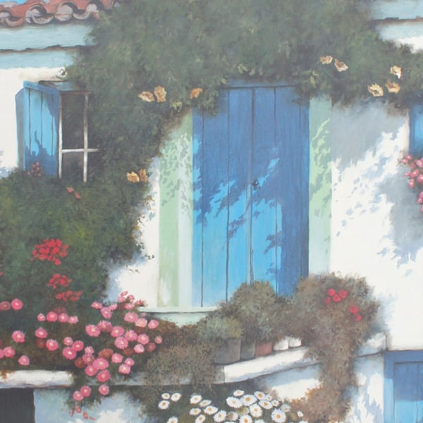 Skiathos The Blue Door. Framed Special Edition Canvas Print 