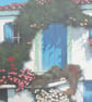 Skiathos The Blue Door. Framed Special Edition Canvas Print 