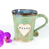 Peace and Love -  Green Mug,  Ceramic Pottery Stoneware UK Wheelthrown 