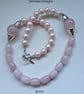 Designer Statement Natural Untreated Rose Quartz & Shell Pearl Necklace. - Image 5