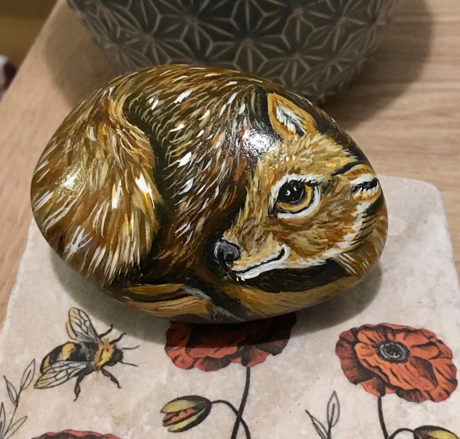 Deer hand painted pebble garden rock art pet stone portrait 