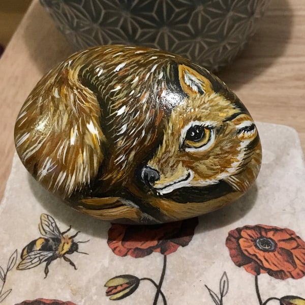 Deer hand painted pebble garden rock art pet stone portrait 