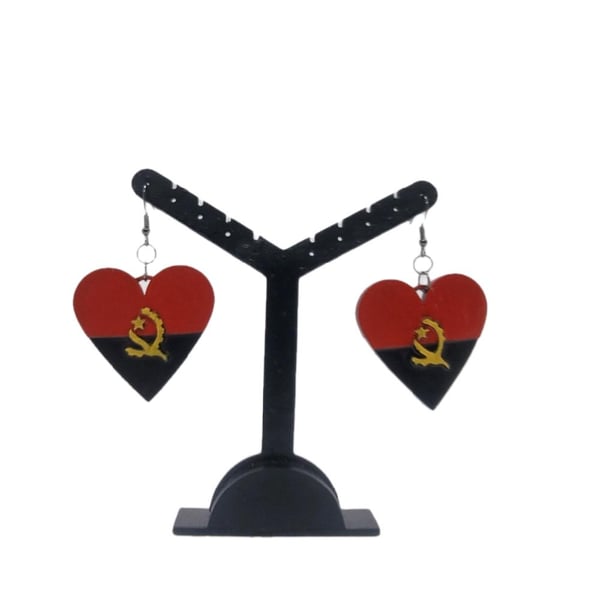 Angolan flag earrings,love Angola,loveheart jewellery,african queen,hand painted