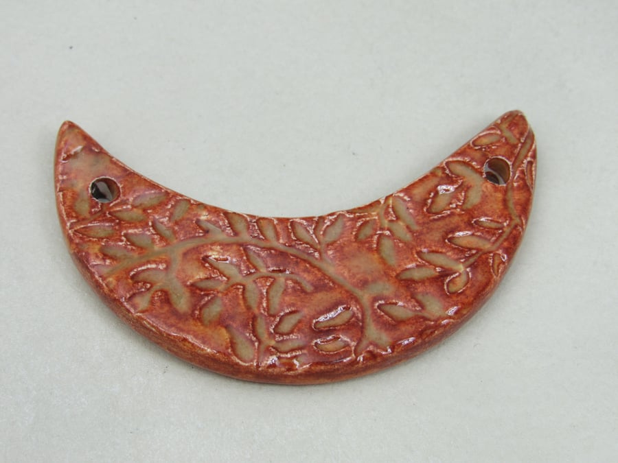 Bright Copper Leaf Pattern Ceramic Crescent Bib Pendant