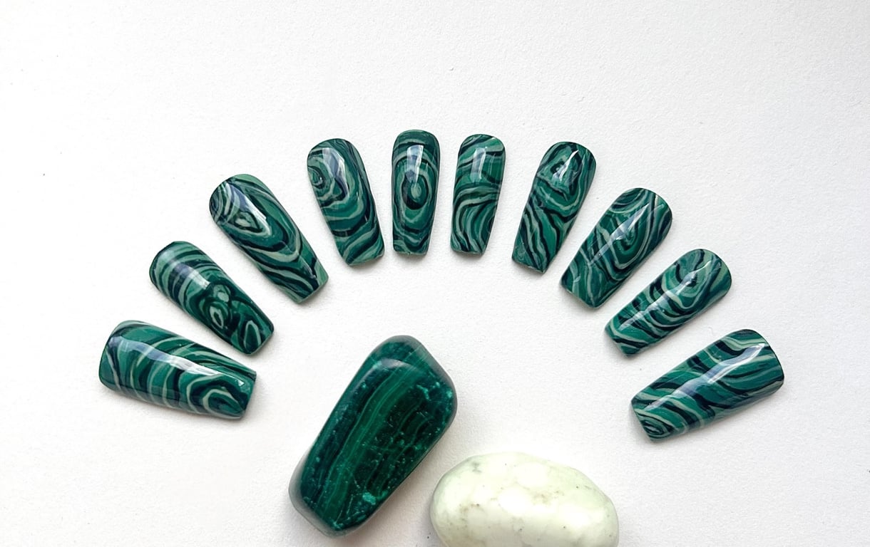 Malachite Press on Nails