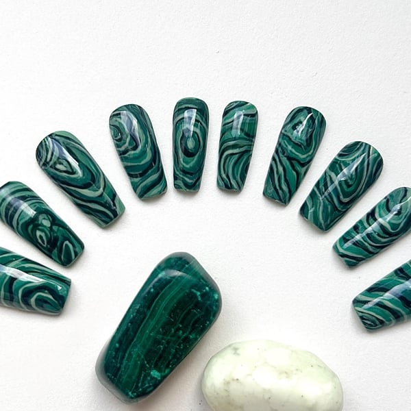 Malachite Press on Nails