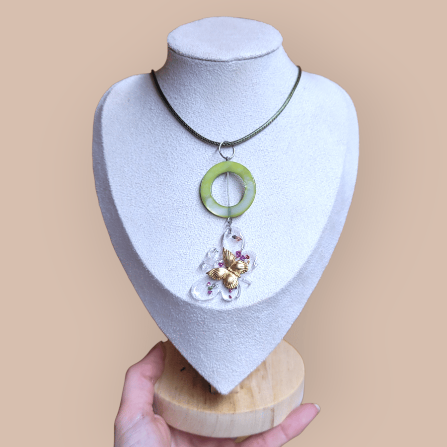 Butterfly Resin Pendant Necklace 